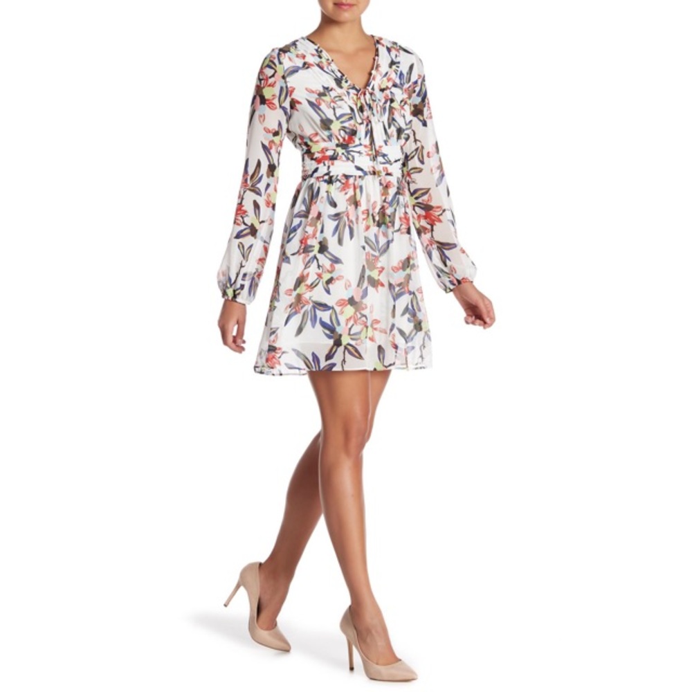 SAM EDELMAN  V-neck Pintuck Floral Print Dress